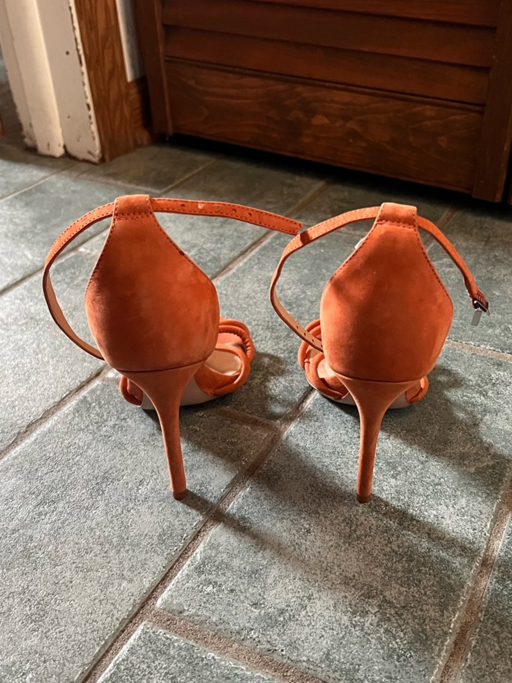 SCHUTZ Orange Knotted Ankle-Strap Stiletto Sandals - Picture 3 of 5